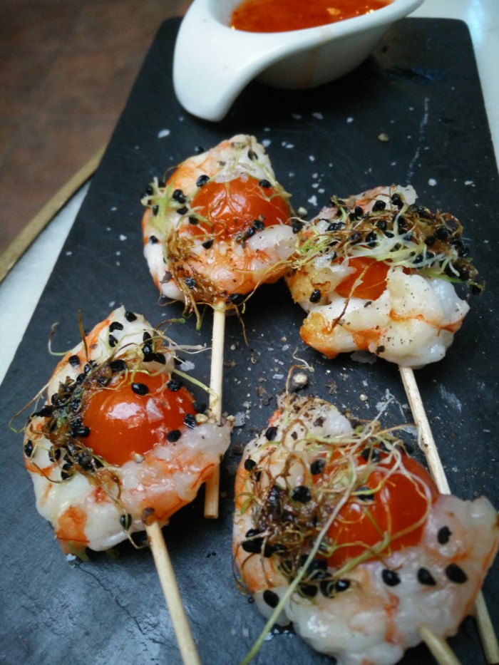 Brocheta de Langostinos salsa agridulce
